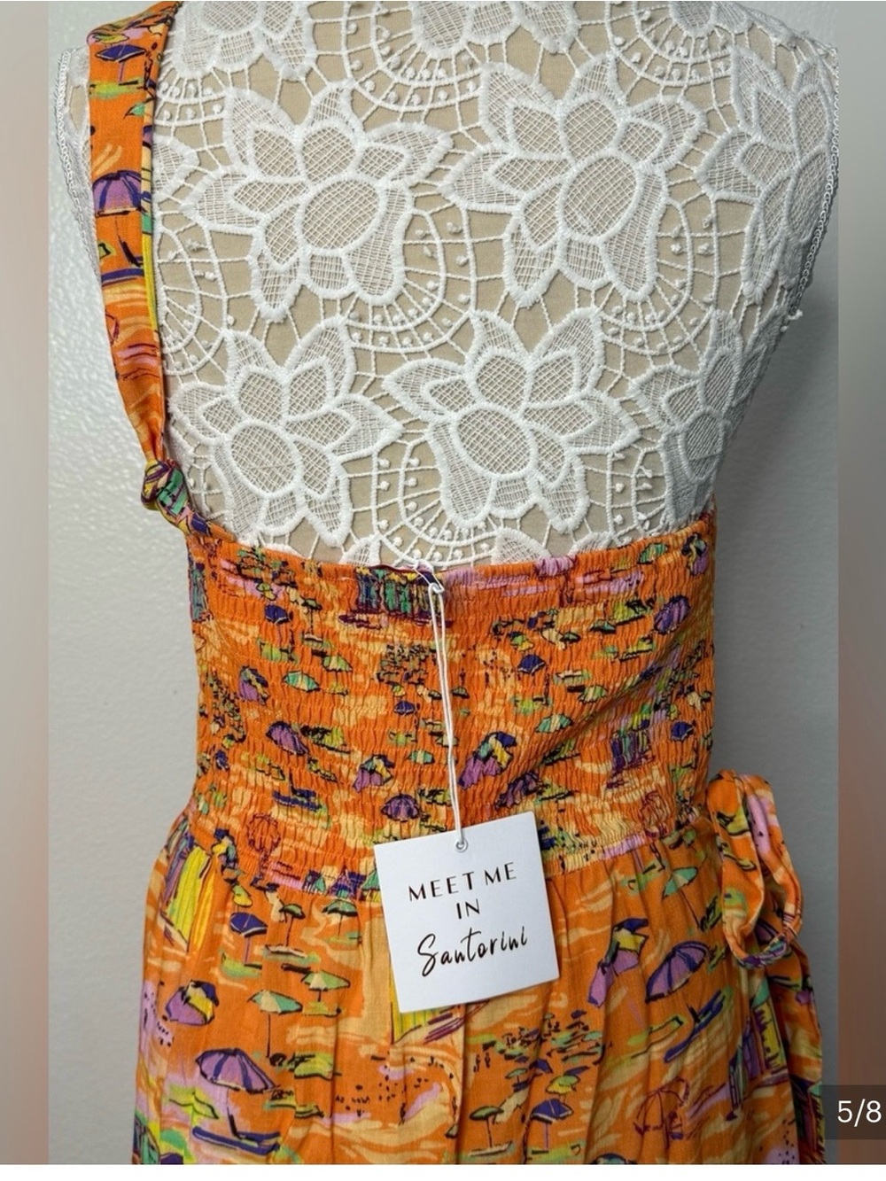 Orange Printed Maxi Dress - Vibrant Beach Scene NWT - Picture 2 of 6
